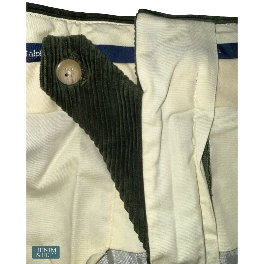 NEW Polo Ralph Lauren Olive Corduroy Pleated Straight Leg Pants‎ 32x33 Classic